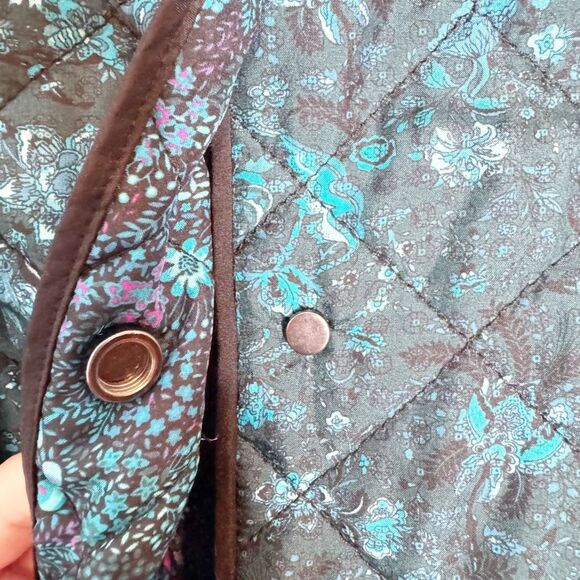 Carlisle Collection Blue Floral Snap Front Collared Silk Quilted Jacket Size 12 - Picture 6 of 9